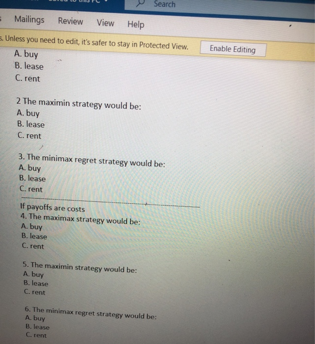 answer 1-6 30 Given the following decision