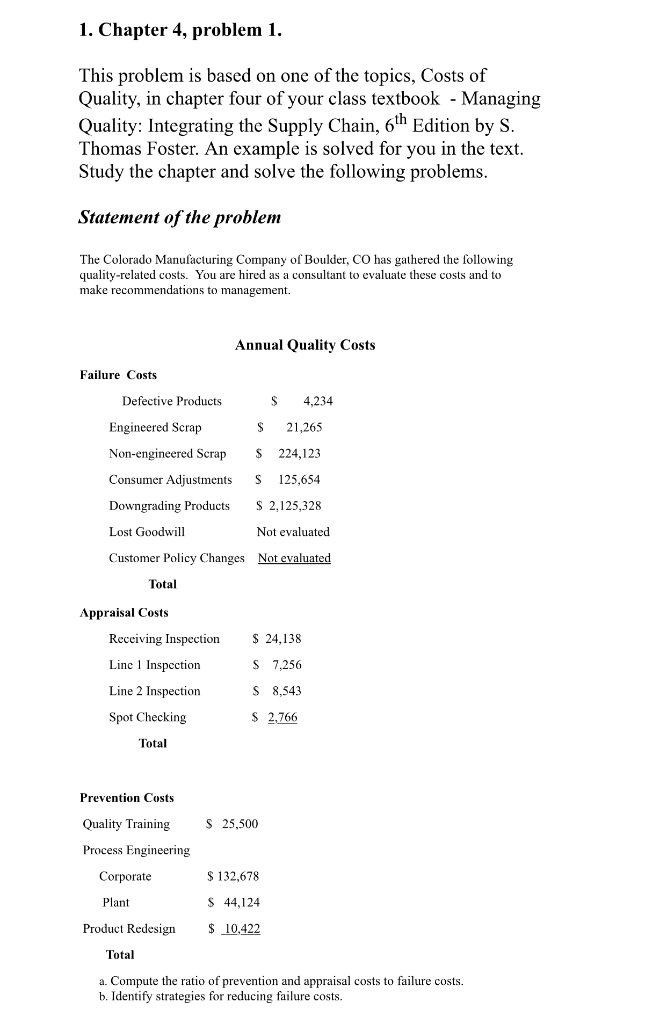 1. Chapter 4, problem 1. This problem is based on