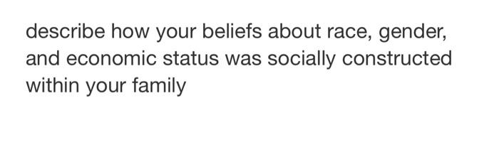 describe how your beliefs about race, gender, and