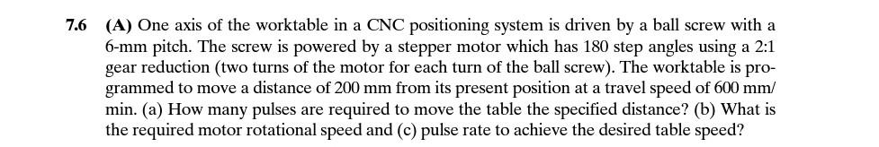 7.6 (A) One axis of the worktable in a CNC