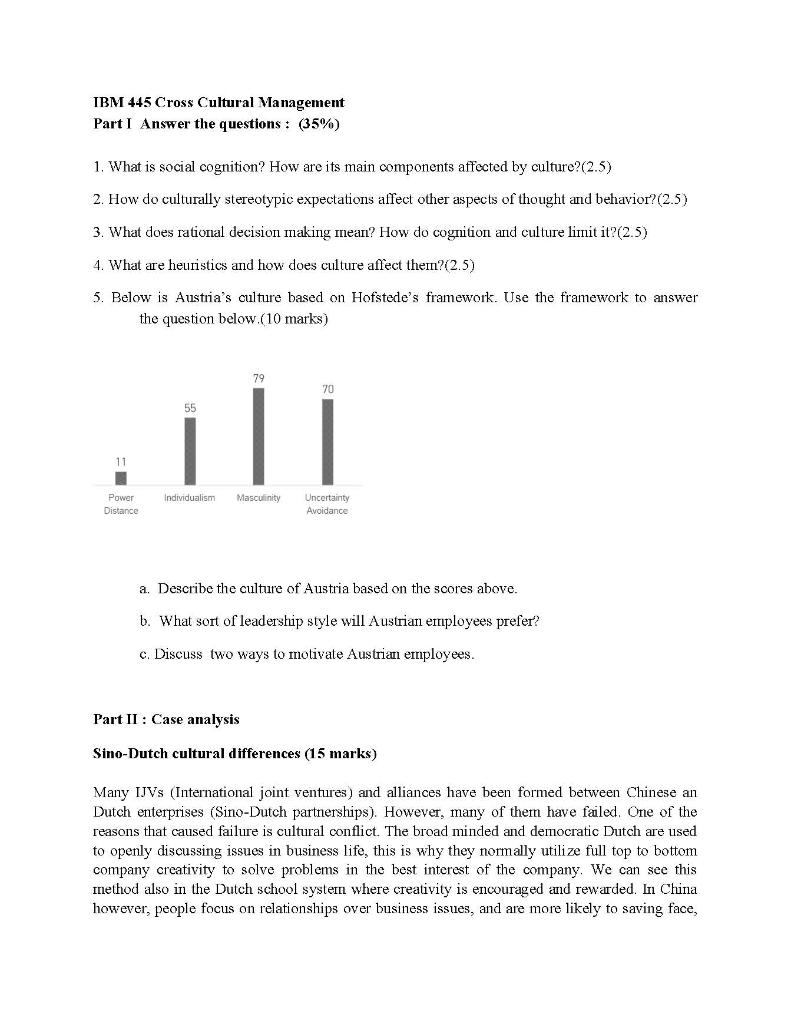 IBM 445 Cross Cultural Management Part I Answer