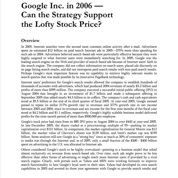 Google Inc. in 2006 Can the Strategy Support the