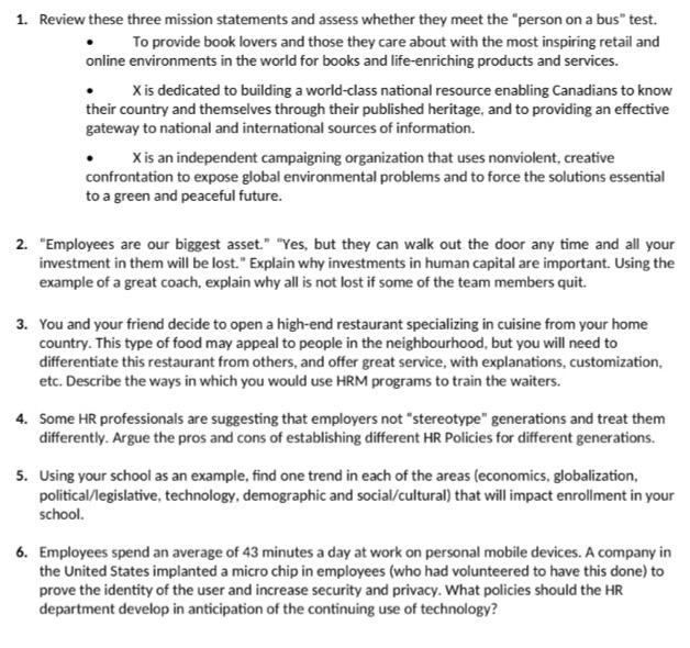 1. Review these three mission statements and