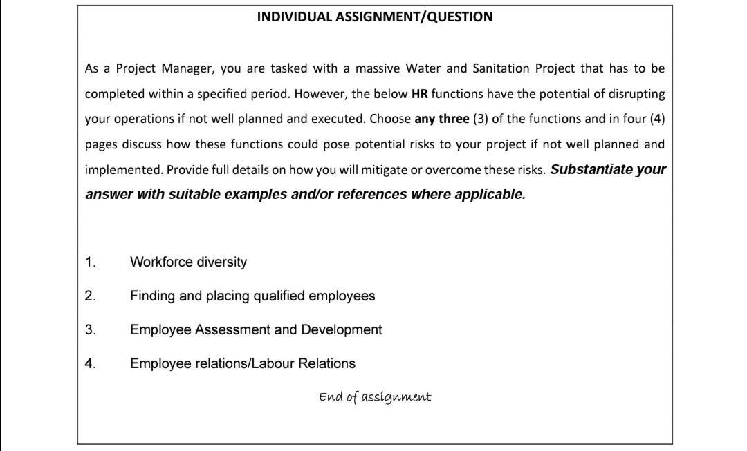 INDIVIDUAL ASSIGNMENT/QUESTION As a Project