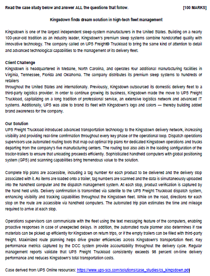 QUESTION 1 (30 Marks) With reference to the case,