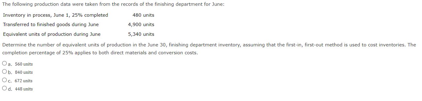 Department S had no work in process at the