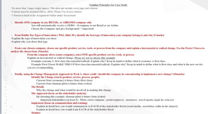 Guiding Principles for Case Study -No more than 3