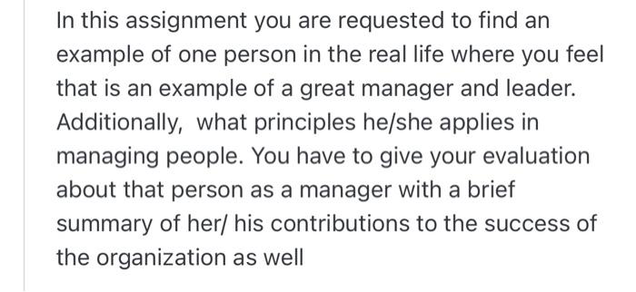 In this assignment you are requested to find an