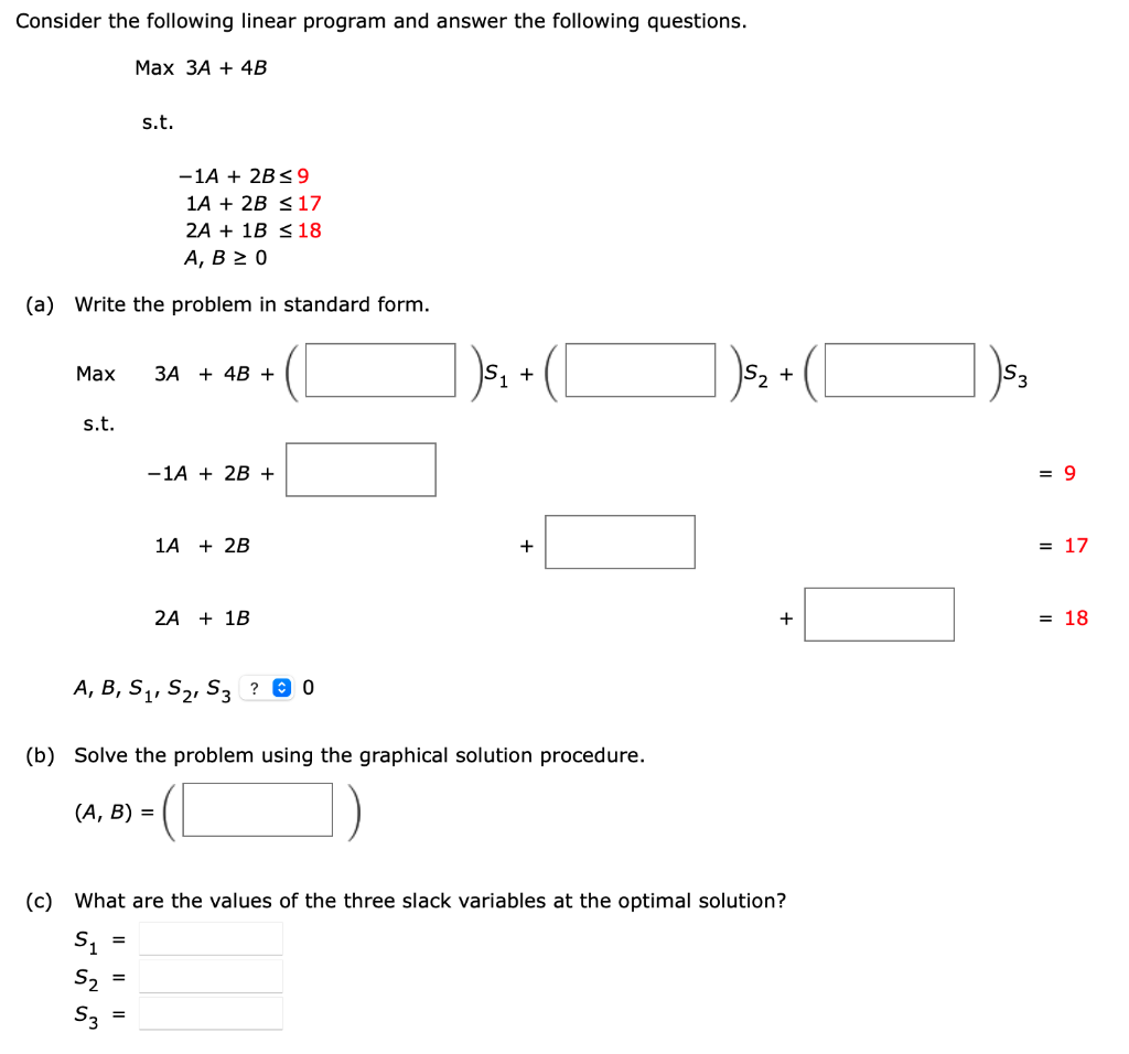 Consider the following linear program and answer