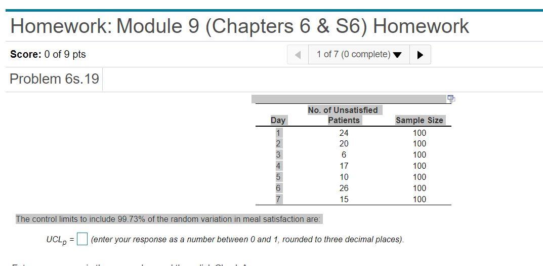 Homework: Module 9 (Chapters 6 & S6) Homework