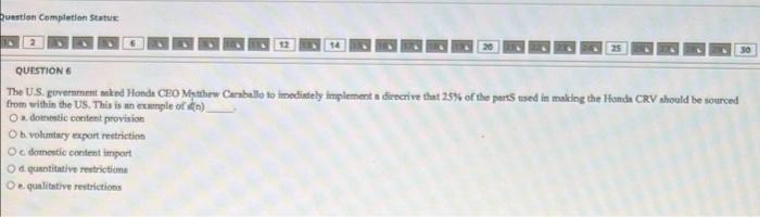 Question Completion Status 2 12 14 QUESTION 6 The