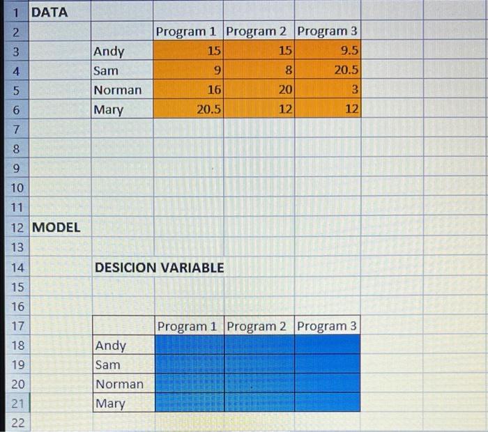 please show excel functions and constraints !!!