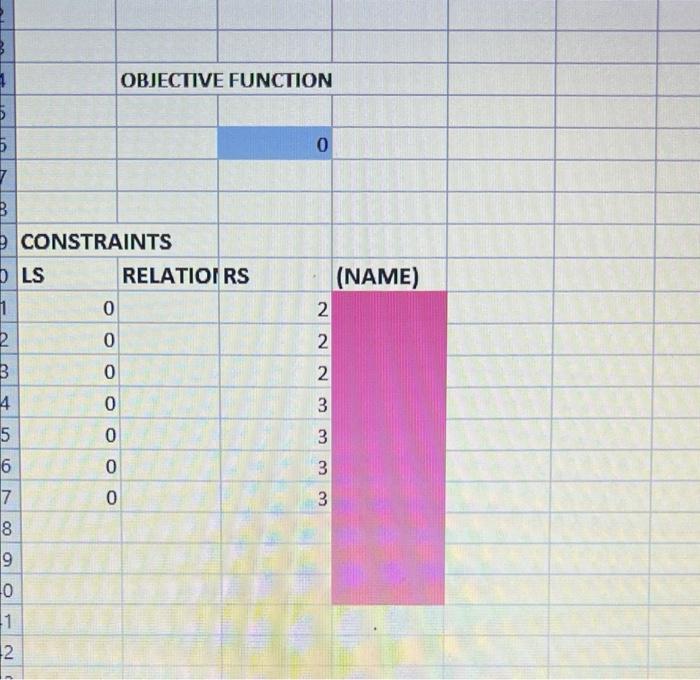 please show excel functions and constraints !!!