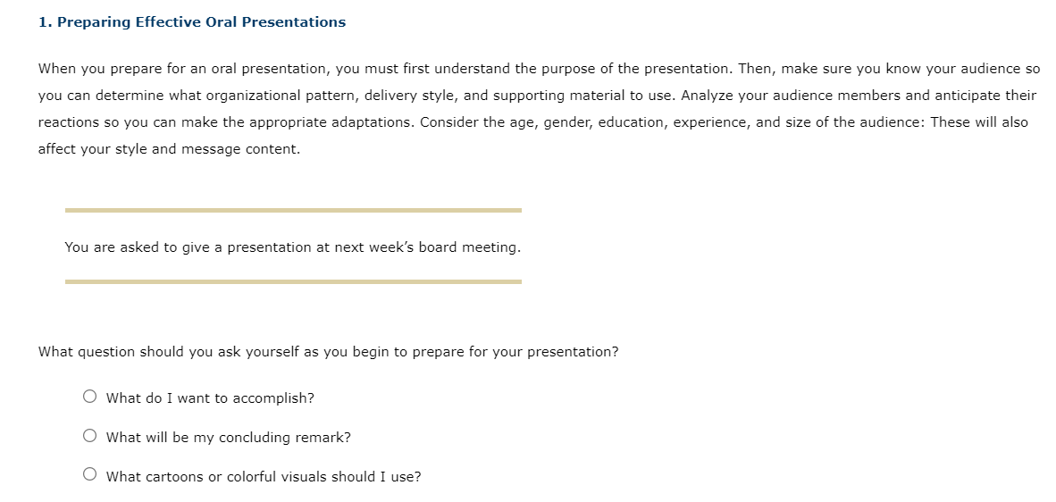 1. Preparing Effective Oral Presentations When