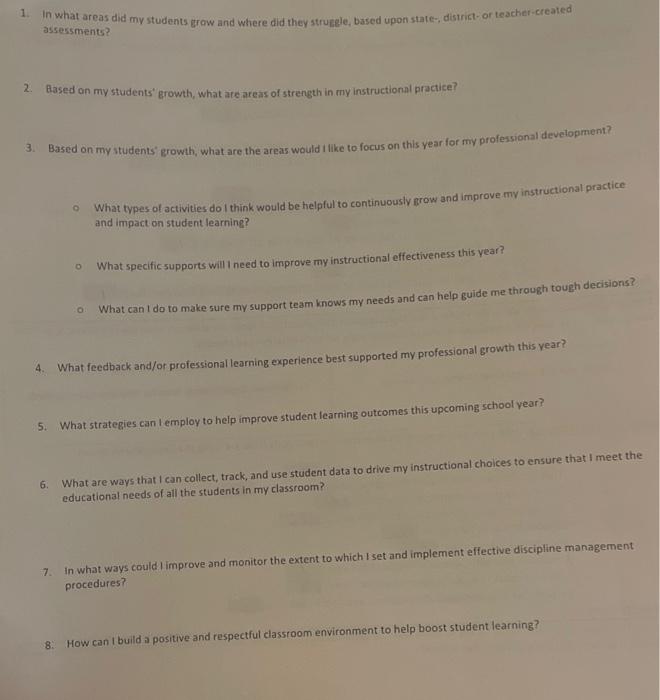 1. In what areas did my students grow and where