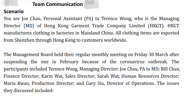 Sample: Team Communication Scenario You are Joe