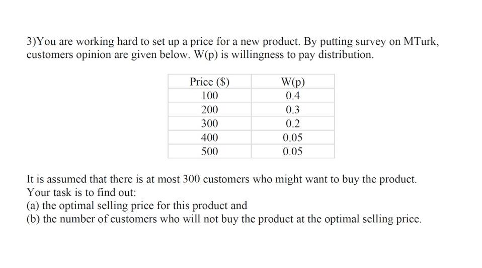 3) You are working hard to set up a price for a