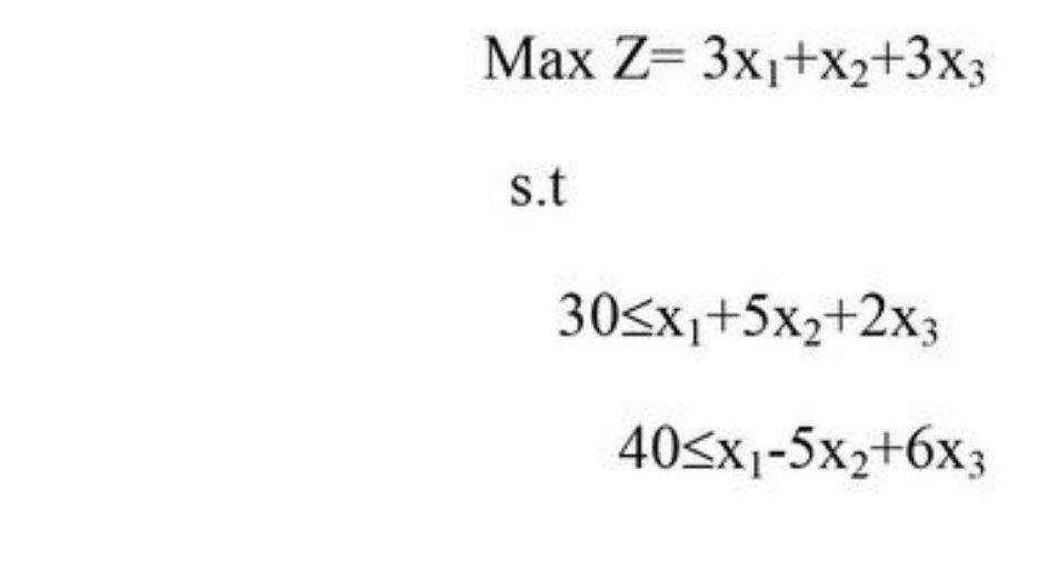 i need the answer quickly Max Z= 3x1+x2+3X3 s.t 30