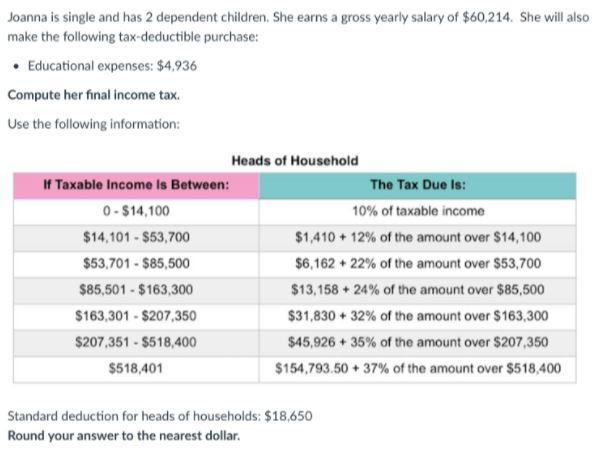 Joanna is single and has 2 dependent children.