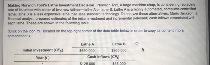 Making Norwich Tool's Lathe Investment Decision
