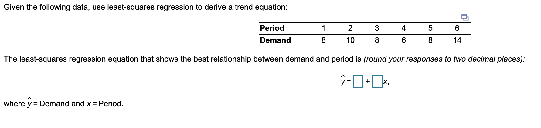 Given the following data, use least-squares