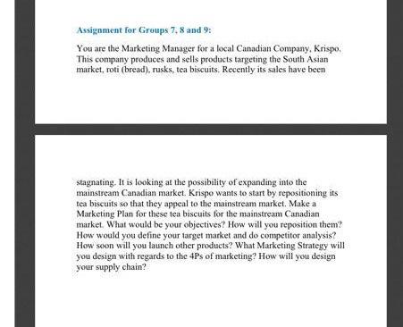 Assignment for Groups 7.8 and 9: You are the