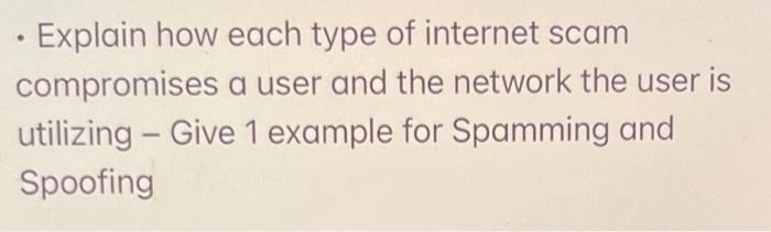 Explain how each type of internet scam