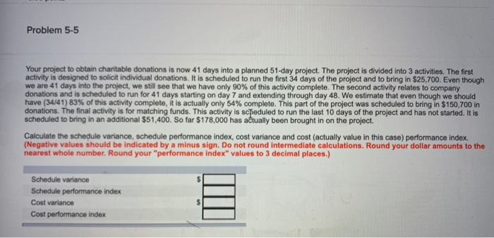 Problem 5-5 Your project to obtain charitable