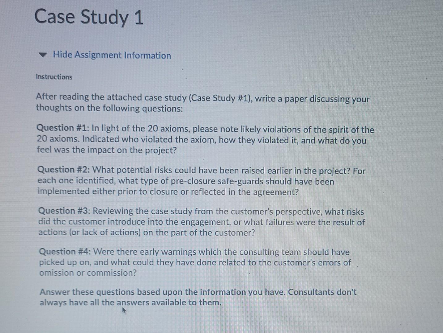 Case Study 1 Hide Assignment Information