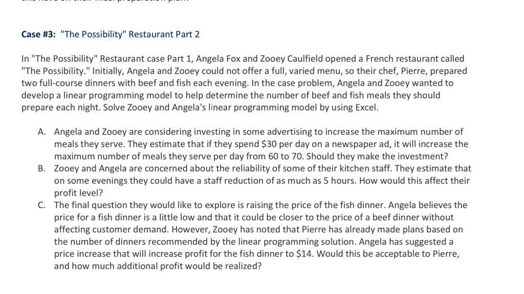 Please solve in Excel. Thanks Case #2: "The