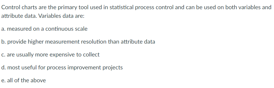 Control charts are the primary tool used in
