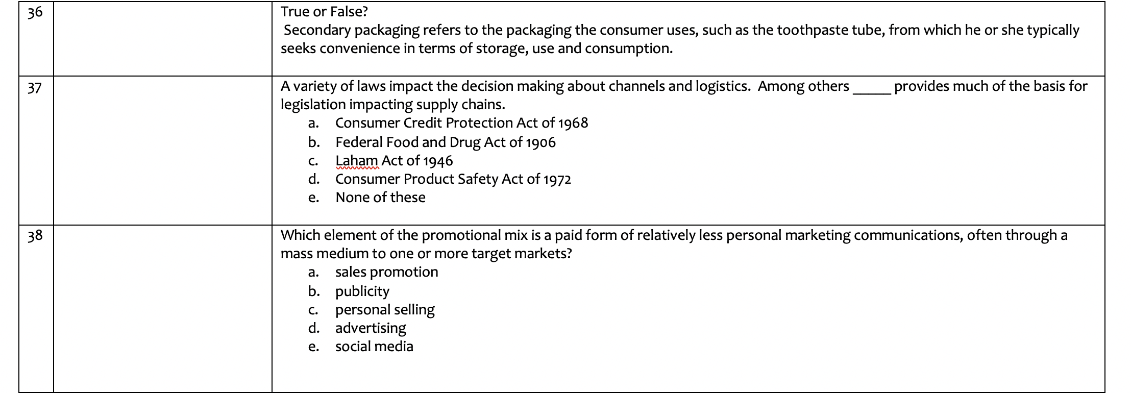 36 True or False? Secondary packaging refers to