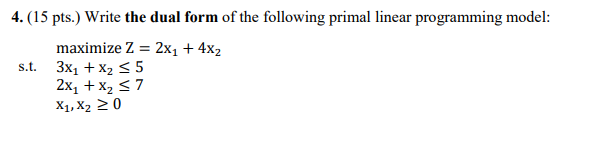 4. (15 pts.) Write the dual form of the following
