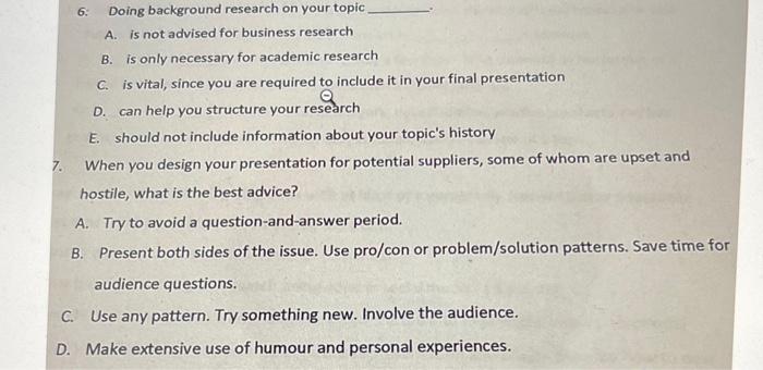 b 6. Doing background research on your topic A.