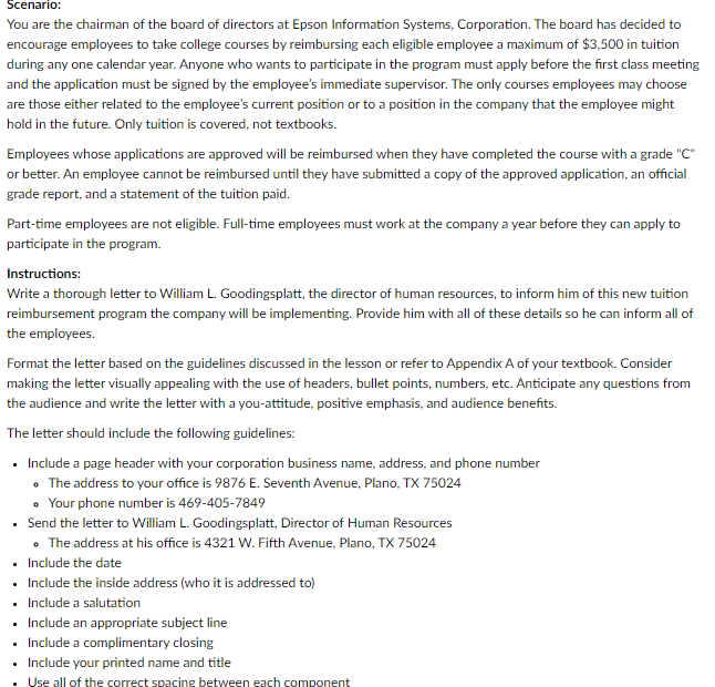 Scenario: You are the chairman of the board of