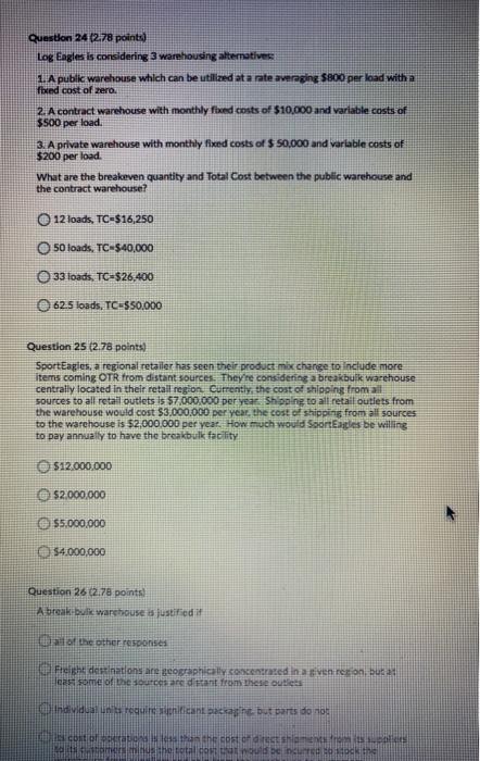 Question 24 (2.78 points Log Eagles is