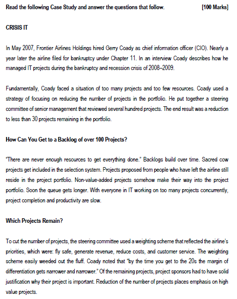 Read the following Case Study and answer the