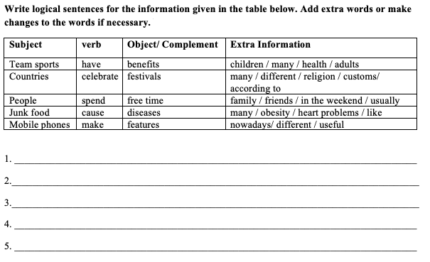 Write logical sentences for the information given