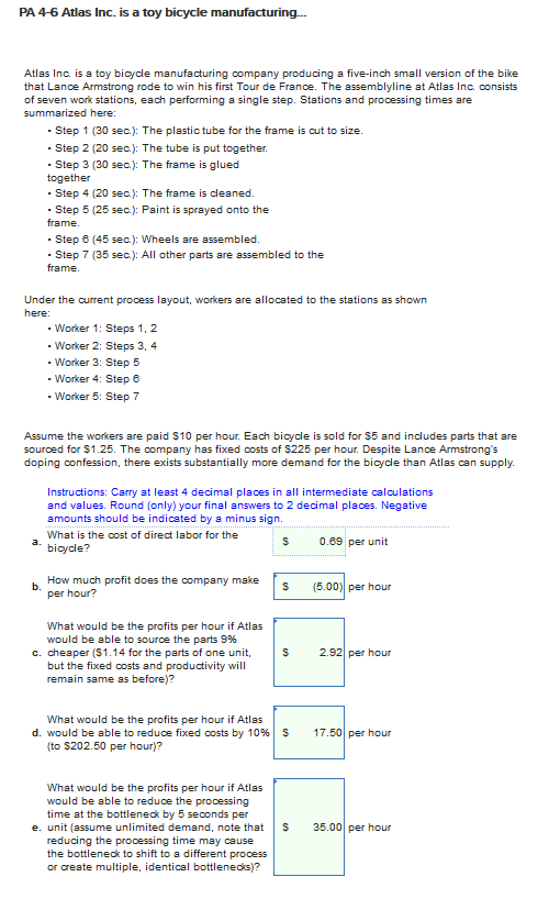 Need help on part (e) PA 4-6 Atlas Inc. is a toy