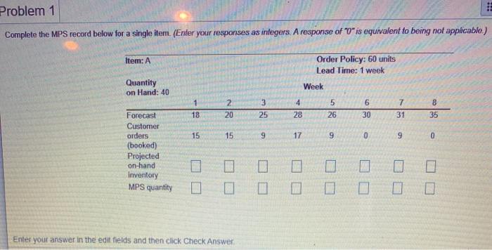 Problem 1 E Complete the MPS record below for a