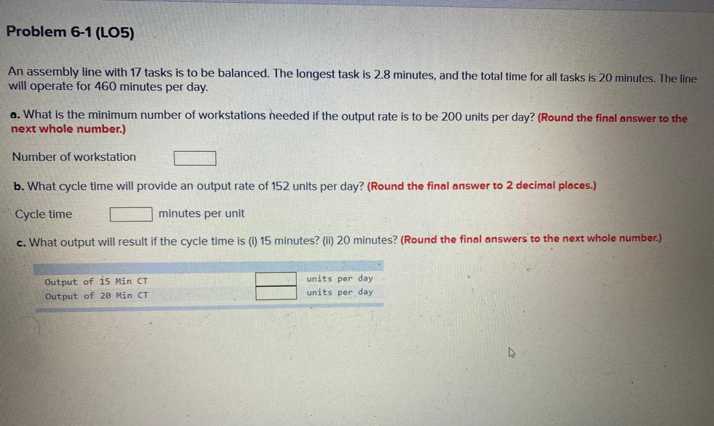 Problem 6-1 (L05) An assembly line with 17 tasks