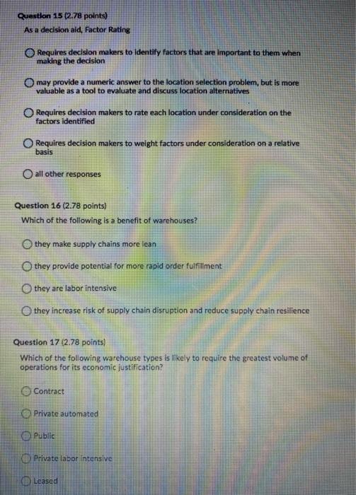 Question 15 (2.78 points) As a decision ald,