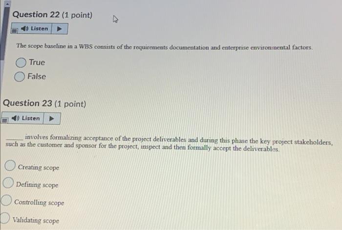 Question 22 (1 point) Listen The scope baseline