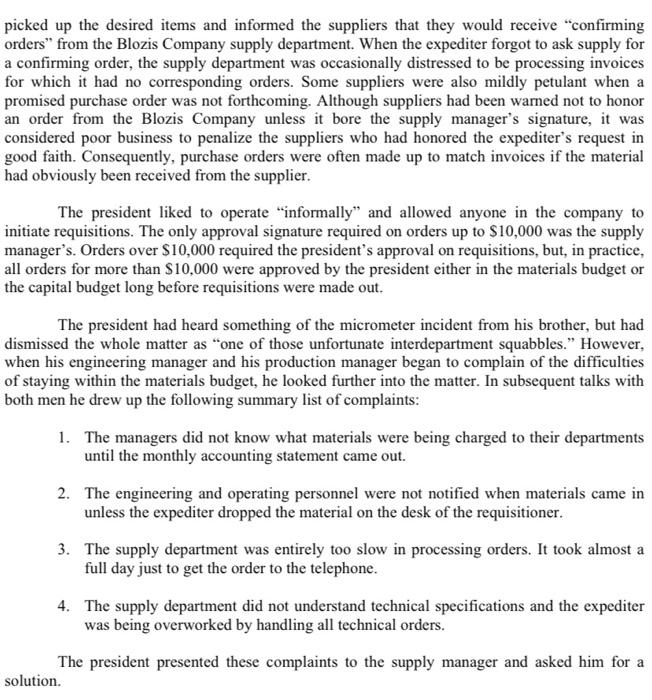 question: Blozis - You are the purchasing manager