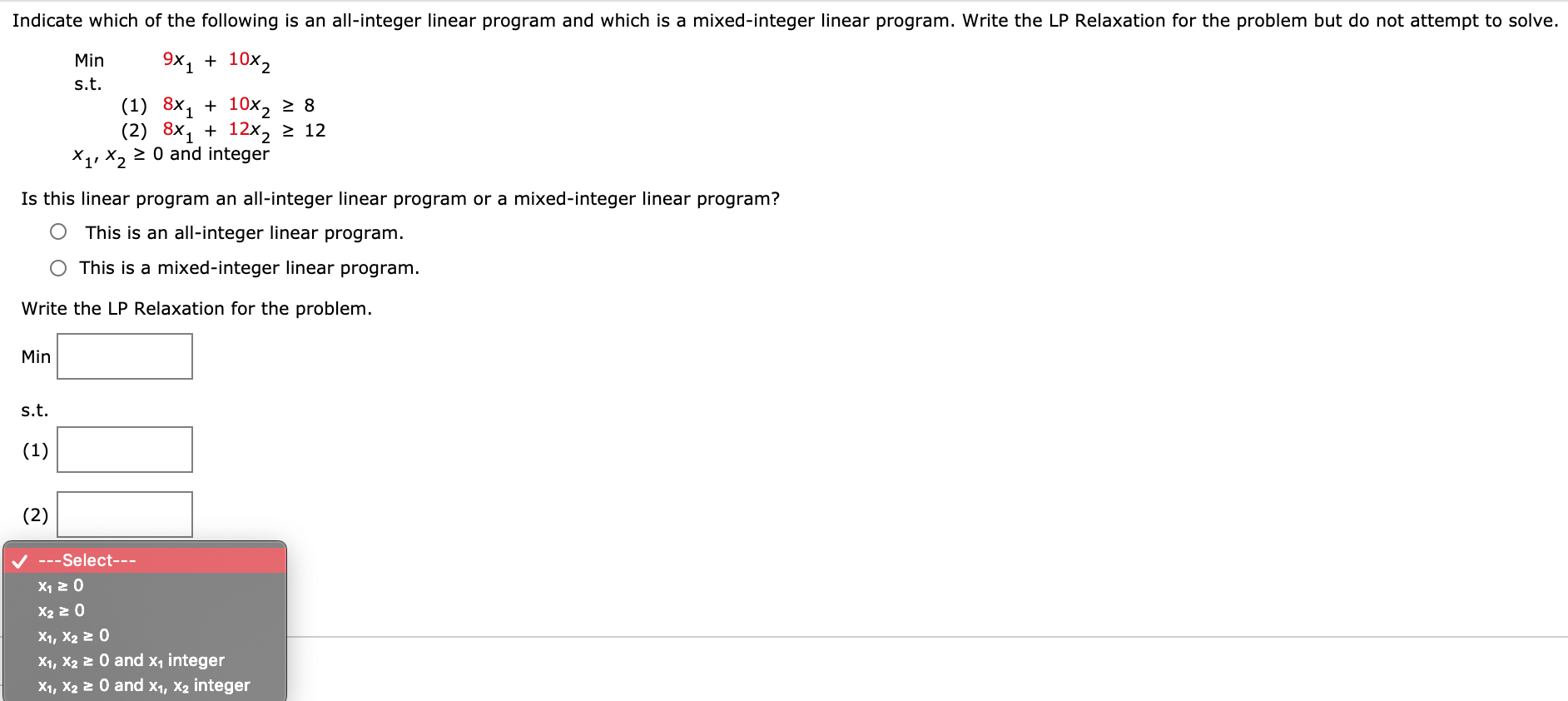 Indicate which of the following is an all-integer