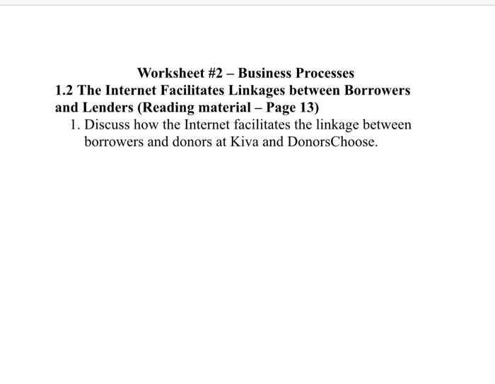Worksheet #2 Business Processes 1.2 The Internet