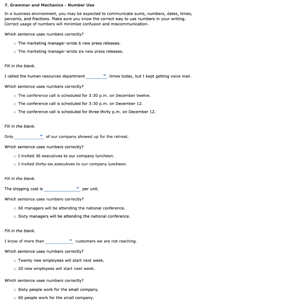 7. Grammar and Mechanics - Number Use In a