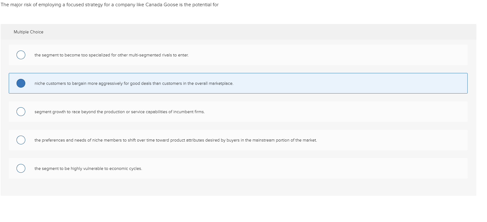 The major risk of employing a focused strategy