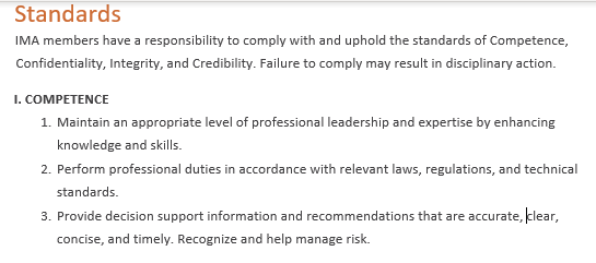 Relate the IMA standard of competence to biblical