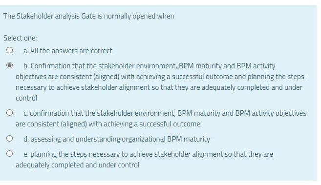 The Stakeholder analysis Gate is normally opened